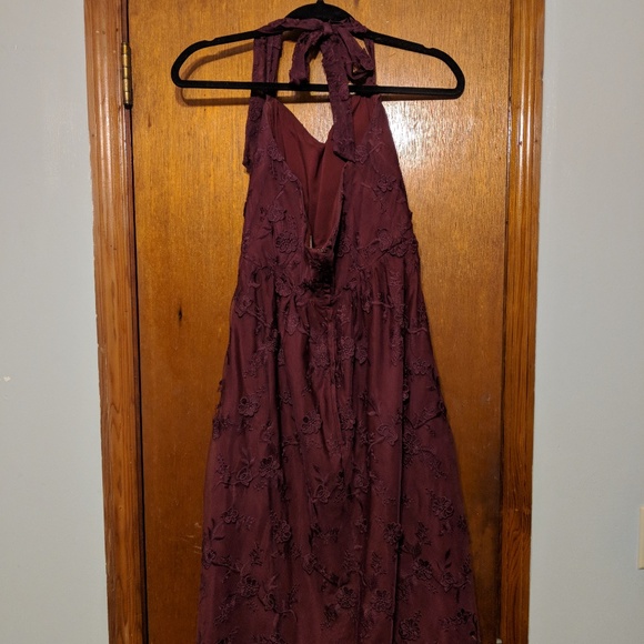 Modcloth Maroon Halter Floral Midi Dress (small) - Picture 6 of 8